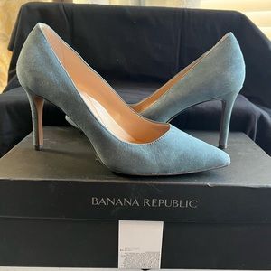 Wedge wood suede heels. Worn once for outdoor wedding only. Box inc.